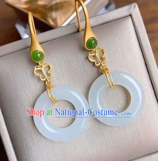 China Traditional Cheongsam White Jade Ear Accessories National Silver Earrings