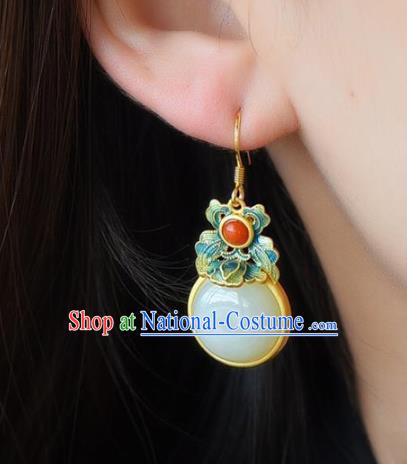 China Traditional Cheongsam Enamel Ear Accessories National White Jade Earrings