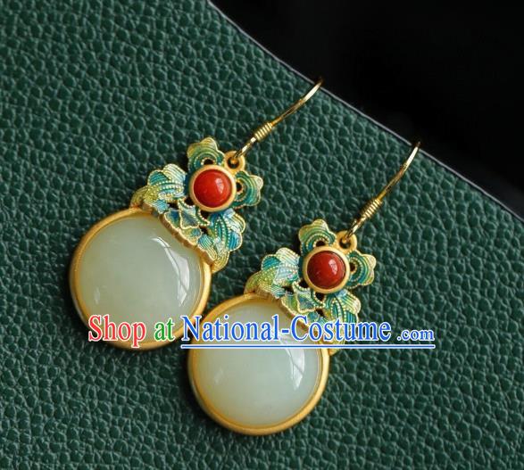 China Traditional Cheongsam Enamel Ear Accessories National White Jade Earrings