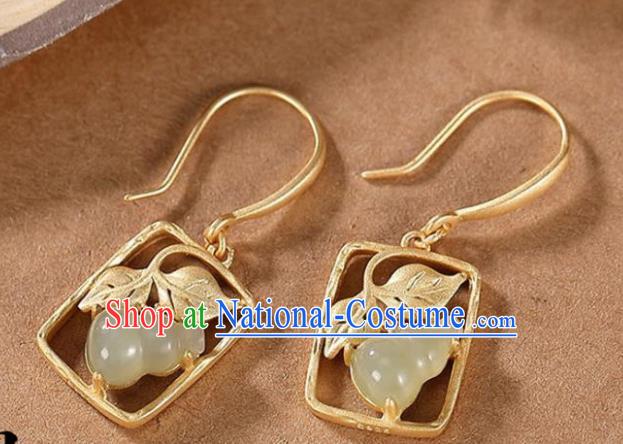 China National Jade Gourd Earrings Traditional Cheongsam Golden Ear Accessories