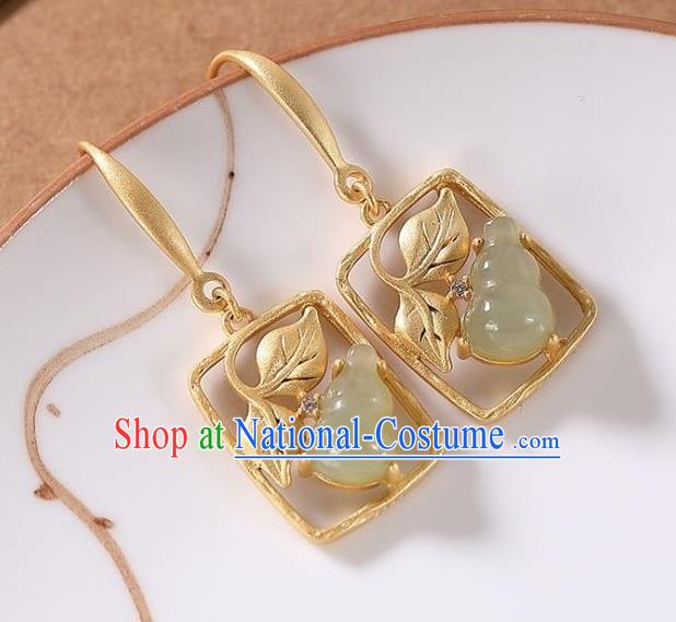 China National Jade Gourd Earrings Traditional Cheongsam Golden Ear Accessories