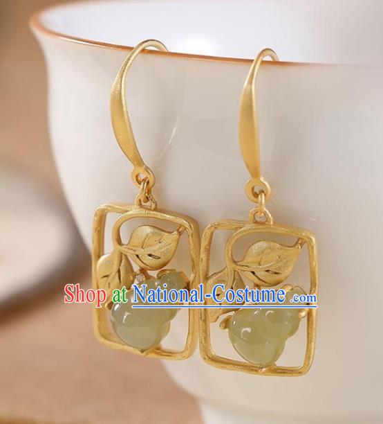 China National Jade Gourd Earrings Traditional Cheongsam Golden Ear Accessories