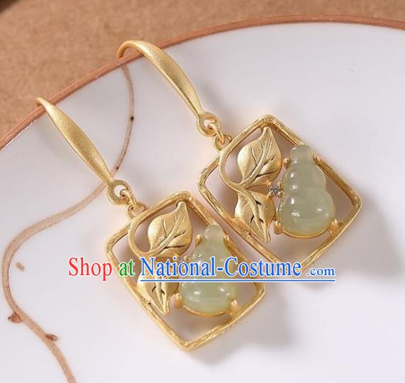 China National Jade Gourd Earrings Traditional Cheongsam Golden Ear Accessories