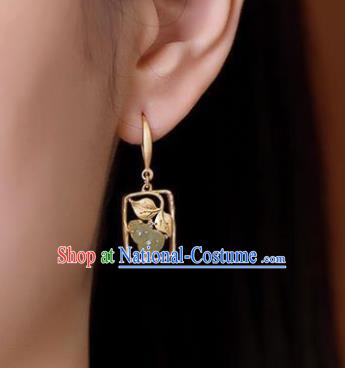 China National Jade Gourd Earrings Traditional Cheongsam Golden Ear Accessories