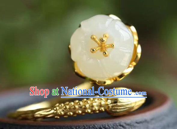 Chinese Handmade Golden Ring Jewelry Accessories Classical Jade Mangnolia Circlet