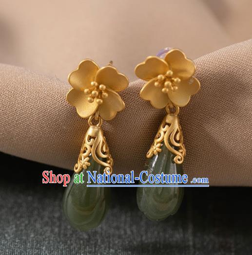 China National Jade Mangnolia Earrings Traditional Cheongsam Golden Ear Accessories