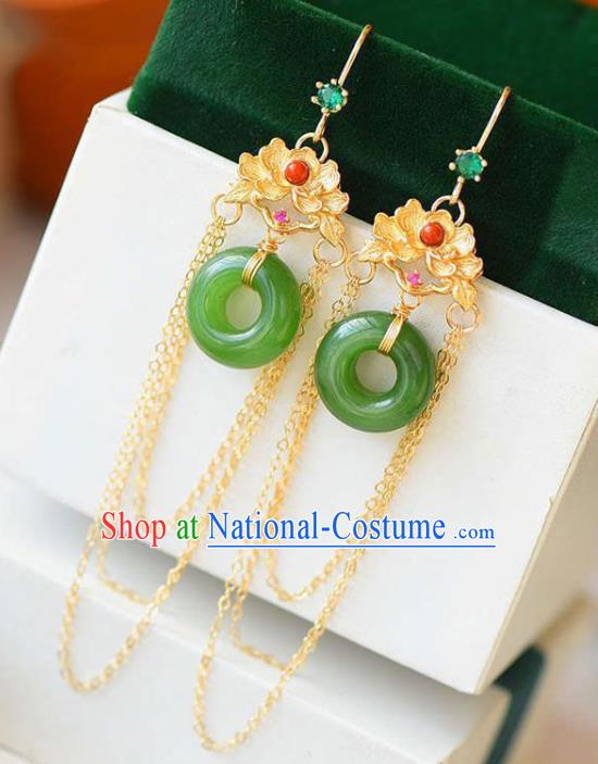 China National Golden Peony Tassel Earrings Traditional Cheongsam Jade Ear Jewelry Accessories