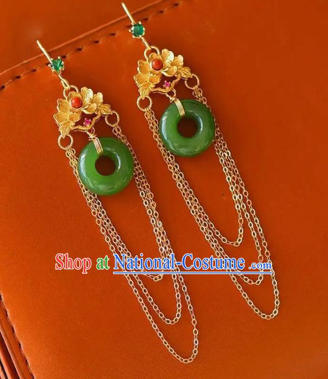 China National Golden Peony Tassel Earrings Traditional Cheongsam Jade Ear Jewelry Accessories