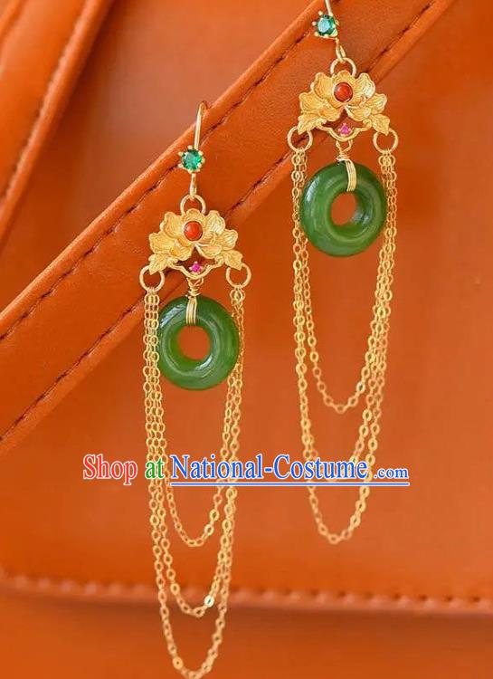 China National Golden Peony Tassel Earrings Traditional Cheongsam Jade Ear Jewelry Accessories