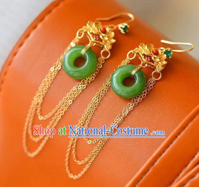 China National Golden Peony Tassel Earrings Traditional Cheongsam Jade Ear Jewelry Accessories