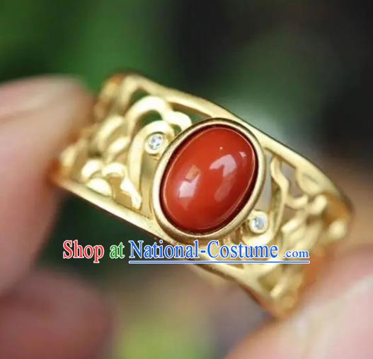 Chinese Handmade Carving Cloud Golden Ring Jewelry Accessories Classical Court Circlet