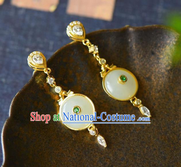 China Traditional Cheongsam Crystal Ear Jewelry Accessories National Jade Peace Buckle Earrings