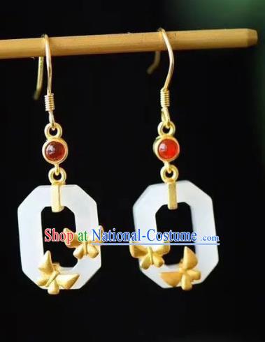 China Traditional Garnet Ear Jewelry Accessories National Cheongsam White Jade Earrings