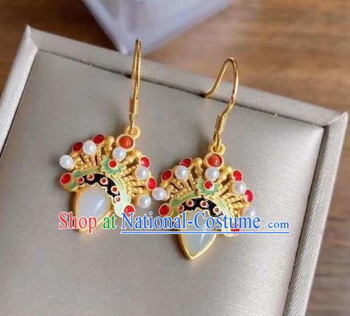 China Traditional Beijing Opera Ear Jewelry Accessories National Cheongsam White Jade Earrings