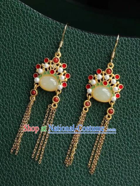 China Traditional Peking Opera Blues Ear Jewelry Accessories National Cheongsam Golden Tassel Earrings