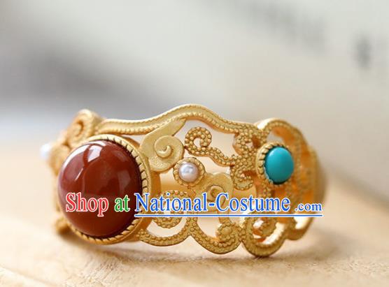 Chinese Handmade Golden Ring Jewelry Accessories Classical Court Kallaite Circlet