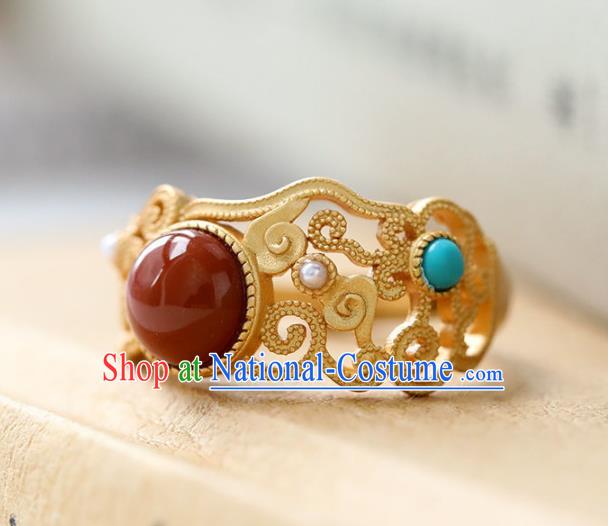 Chinese Handmade Golden Ring Jewelry Accessories Classical Court Kallaite Circlet