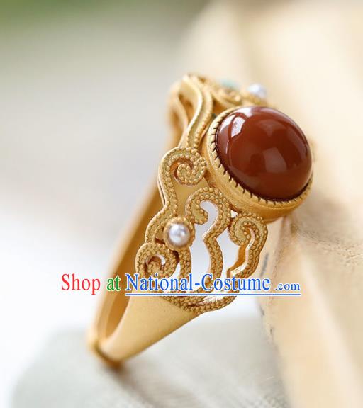 Chinese Handmade Golden Ring Jewelry Accessories Classical Court Kallaite Circlet