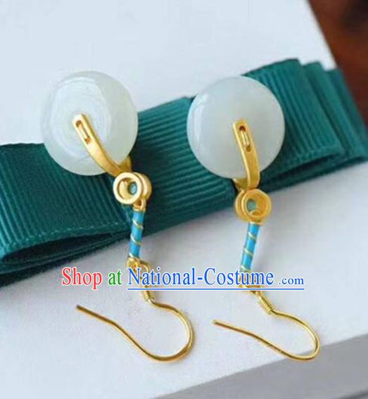 China Traditional Jade Peace Buckle Ear Jewelry Accessories National Cheongsam Enamel Lotus Leaf Earrings