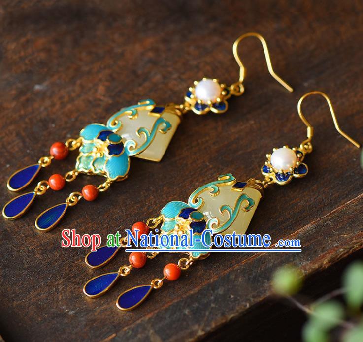 China Traditional Cloisonne Tassel Ear Jewelry Accessories National Cheongsam Pearls Earrings