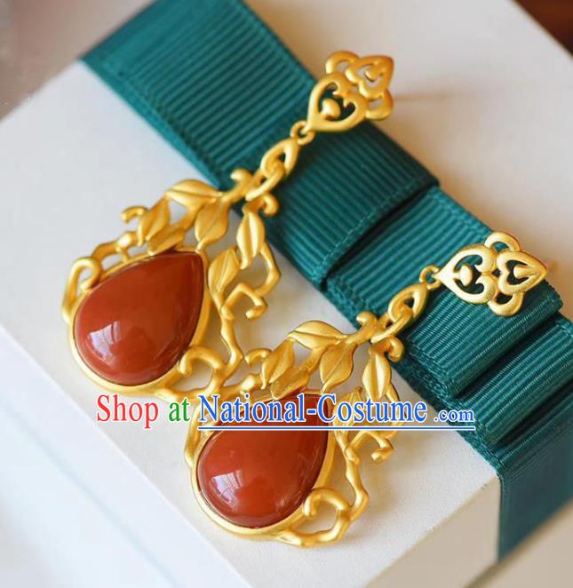 China Traditional Enamel Red Ear Jewelry Accessories National Cheongsam Golden Earrings