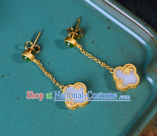 China Traditional Golden Bamboo Leaf Ear Jewelry Accessories National Cheongsam Earrings