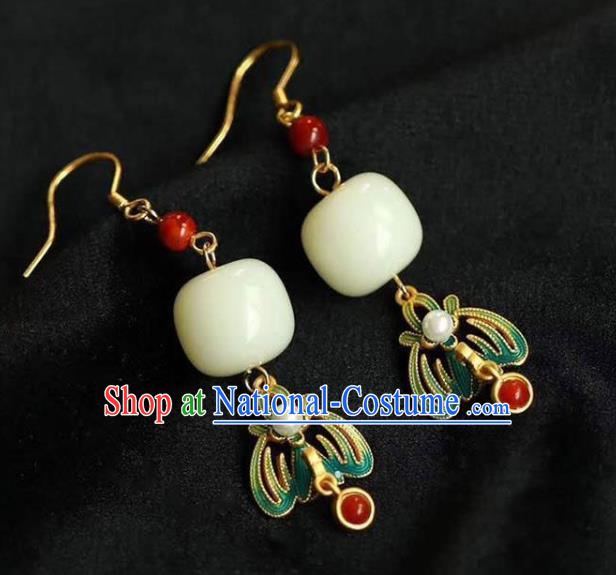 China Traditional Court Jade Ear Jewelry Accessories National Cheongsam Enamel Phoenix Earrings