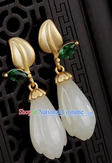 China Traditional Jade Mangnolia Ear Jewelry Accessories National Cheongsam Green Crystal Earrings