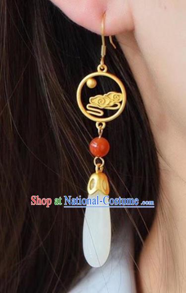 China Traditional White Jade Ear Jewelry Accessories National Cheongsam Golden Cloud Earrings