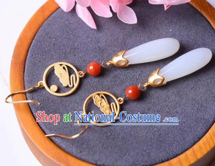 China Traditional White Jade Ear Jewelry Accessories National Cheongsam Golden Cloud Earrings