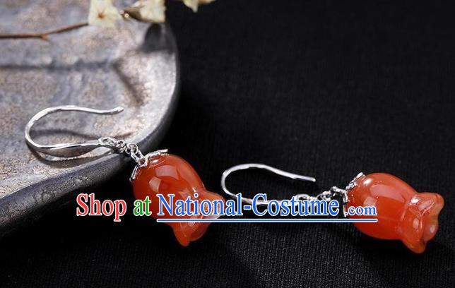 China Traditional Silver Ear Jewelry Accessories National Cheongsam Red Convallaria Earrings