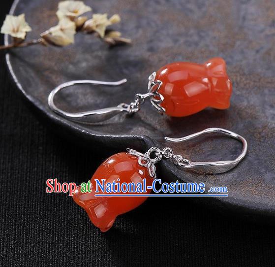 China Traditional Silver Ear Jewelry Accessories National Cheongsam Red Convallaria Earrings