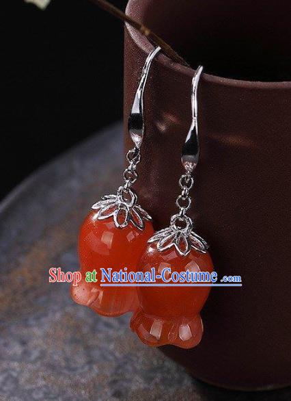 China Traditional Silver Ear Jewelry Accessories National Cheongsam Red Convallaria Earrings