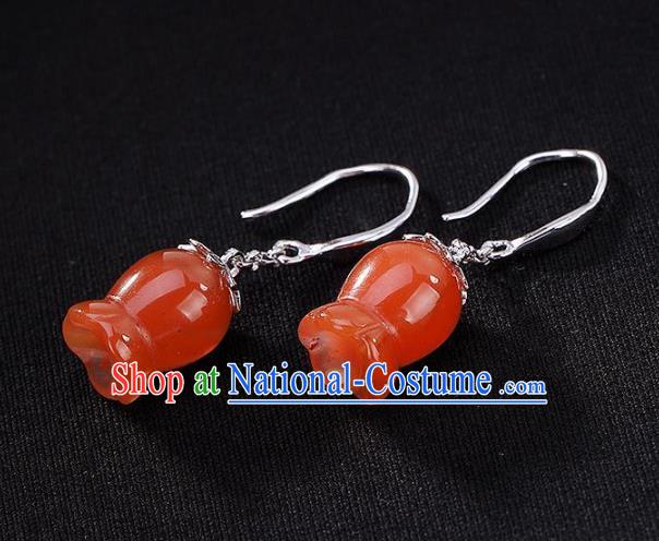 China Traditional Silver Ear Jewelry Accessories National Cheongsam Red Convallaria Earrings