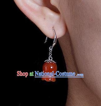 China Traditional Silver Ear Jewelry Accessories National Cheongsam Red Convallaria Earrings