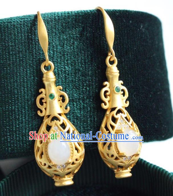 China Traditional Crystal Ear Jewelry Accessories National Cheongsam Golden Vase Earrings