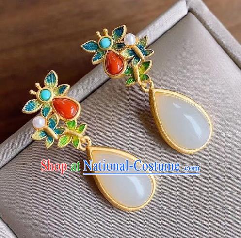 China Traditional Coral Ear Jewelry Accessories National Cheongsam Cloisonne Jade Earrings