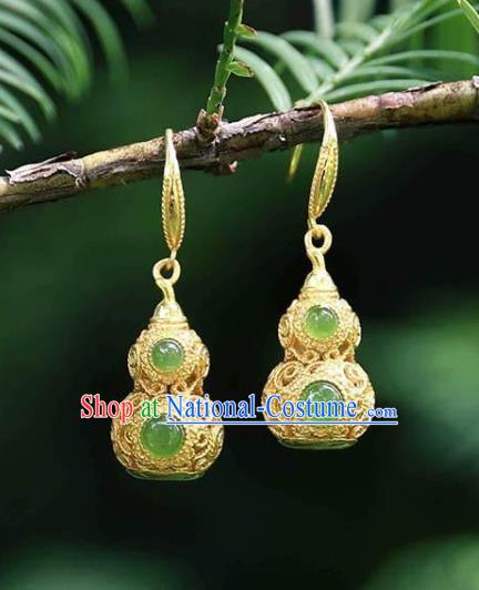 China Traditional Qing Dynasty Ear Jewelry Accessories National Cheongsam Golden Gourd Earrings