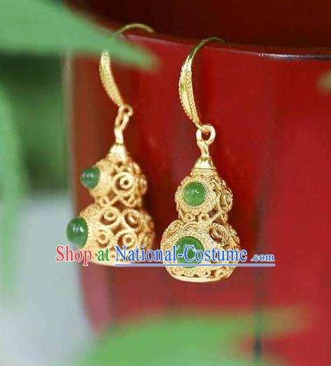 China Traditional Qing Dynasty Ear Jewelry Accessories National Cheongsam Golden Gourd Earrings