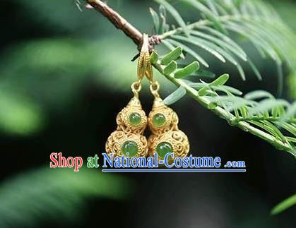 China Traditional Qing Dynasty Ear Jewelry Accessories National Cheongsam Golden Gourd Earrings