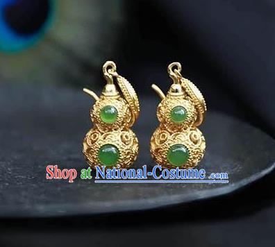 China Traditional Qing Dynasty Ear Jewelry Accessories National Cheongsam Golden Gourd Earrings