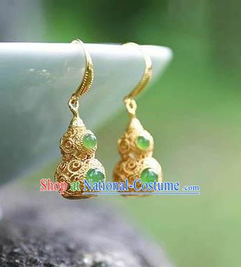 China Traditional Qing Dynasty Ear Jewelry Accessories National Cheongsam Golden Gourd Earrings