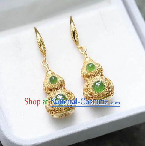 China Traditional Qing Dynasty Ear Jewelry Accessories National Cheongsam Golden Gourd Earrings