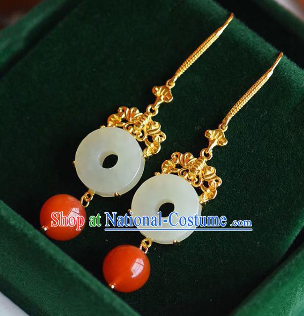 China Traditional Jade Ear Jewelry Accessories National Cheongsam Red Bead Earrings