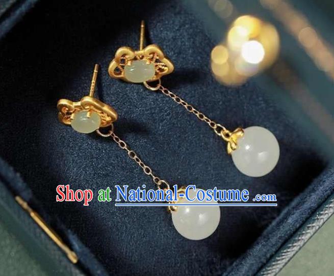 China Traditional Golden Cloud Ear Jewelry Accessories National Cheongsam Jade Tassel Earrings