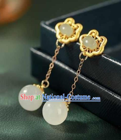 China Traditional Golden Cloud Ear Jewelry Accessories National Cheongsam Jade Tassel Earrings