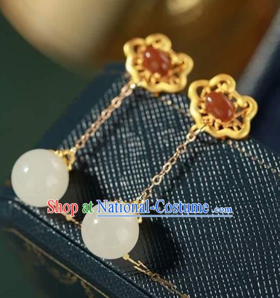 China Traditional Agate Ear Jewelry Accessories National Cheongsam Golden Cloud Earrings