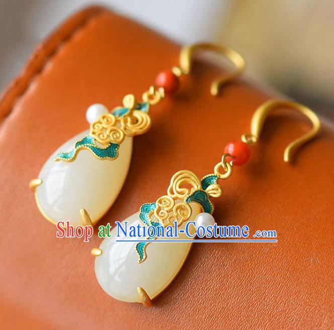 China Traditional Blueing Cloud Ear Jewelry Accessories National Cheongsam White Jade Earrings