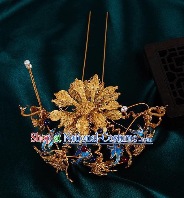 China Jewelry Handmade Filigree Hair Accessories Traditional Qing Dynasty Blueing Hairpin