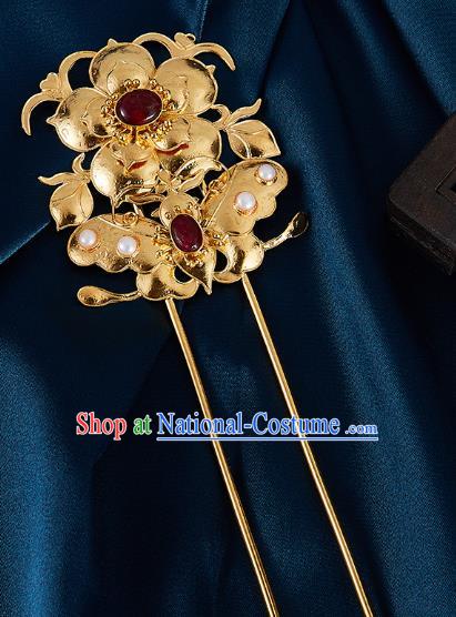 China Handmade Agate Hair Accessories Traditional Qing Dynasty Golden Butterfly Hairpin Jewelry